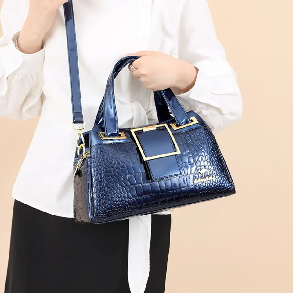 Fashion Elegant Madam Handbag Crocodile Pattern with Lattice Luxury Women Shoulder Tote Bag Two Layers Ladies Bag Big Belt Sac
