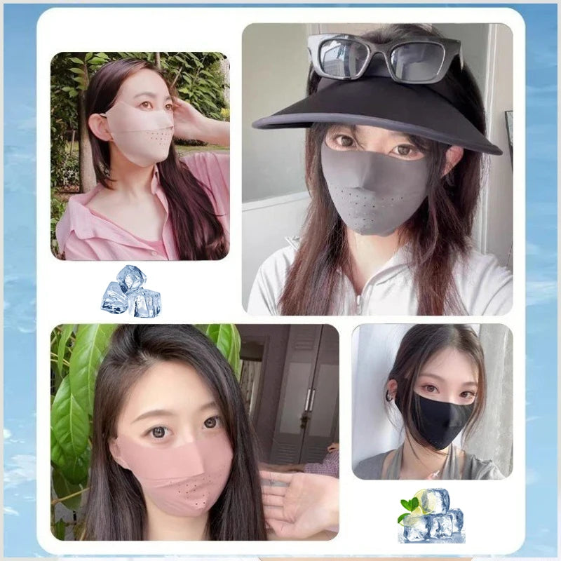 Summer Ice Silk Face Mask UV Sun Protection Respirator Men Women Adjustable Breathable Mask for Outdoor Running Cycling Sports