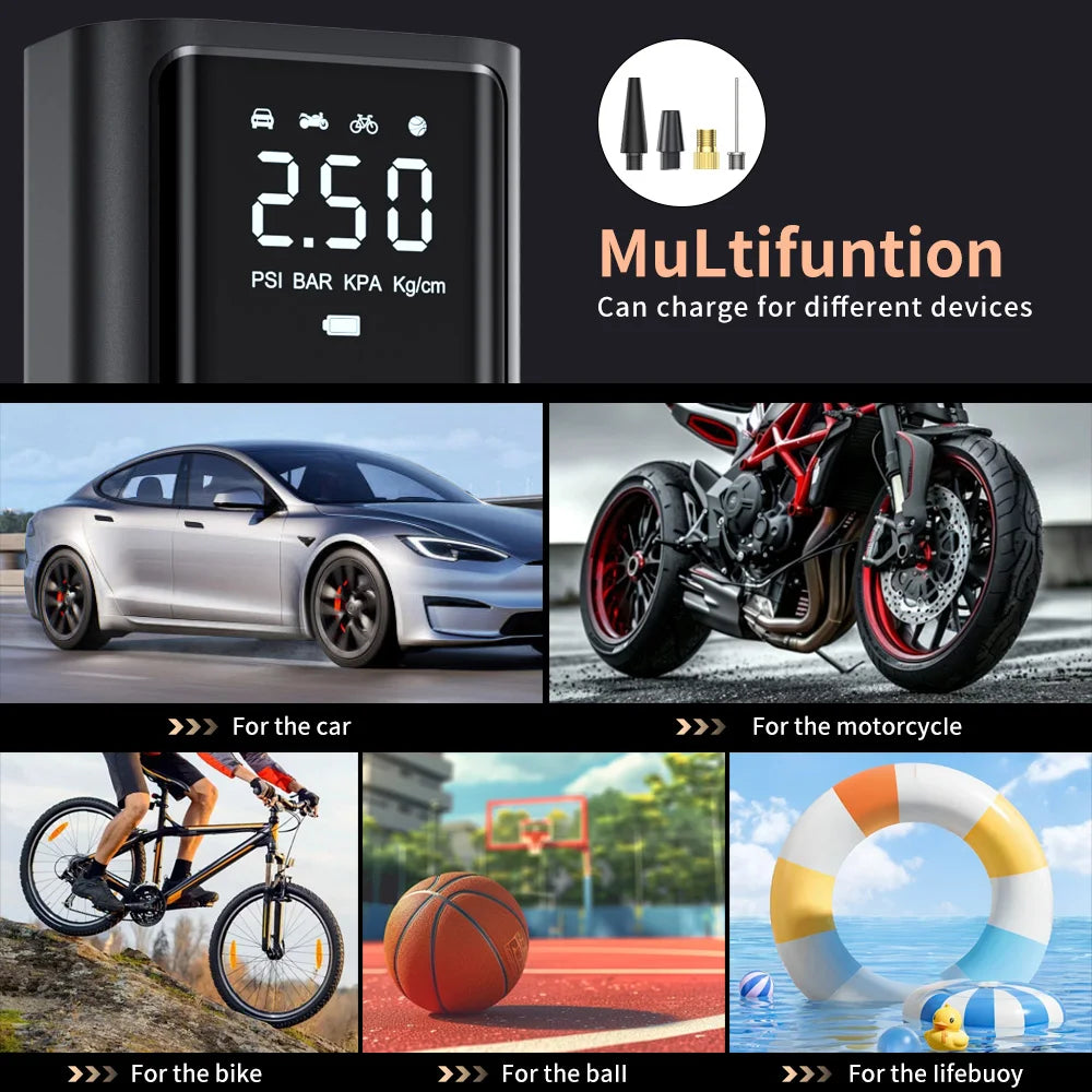 Car Inflator Compressor Pump With LED Lamp For Car Motorcycle Bicycle Tyre Balls Wireless Electric Car Air Tire Pump
