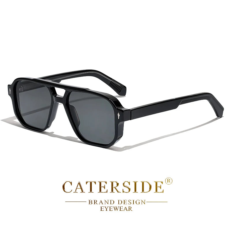 CATERSIDE Retro Punk Sunglasses Men Vintage Flat Top Double Bridges High Quality Sun Glasses Women Travel Party Festival Eyewear