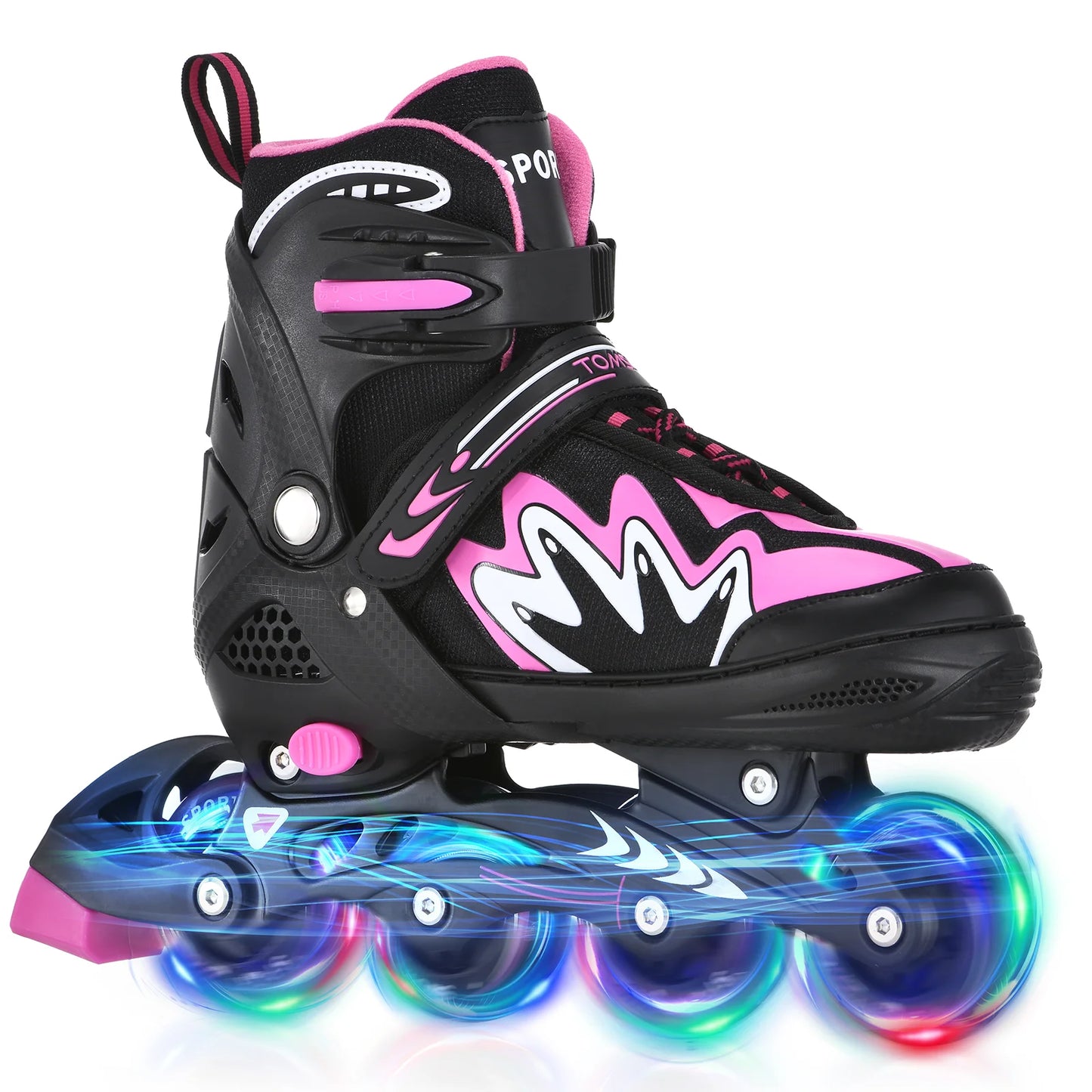 Tomshoo Roller Blades Kids Adjustable Roller Skates w Light-Up Wheels Secure Triple Girls Boys Toddler Smooth Quiet Rollerblades