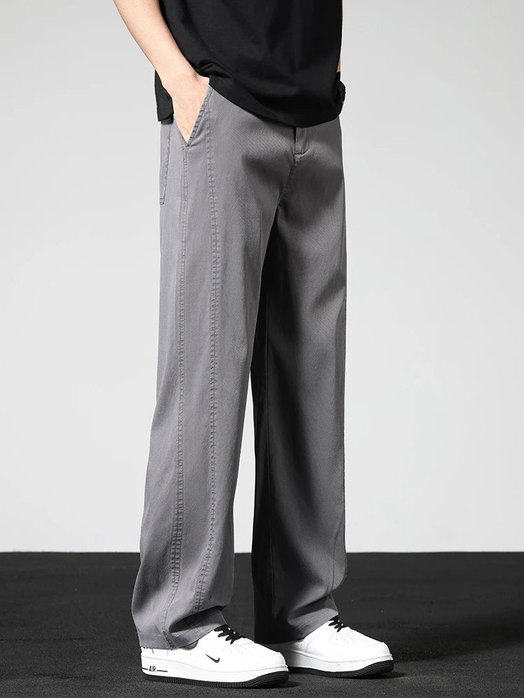 Summer Thin Casual Pants Men's Straight Wide Pants Brand Clothing Lyocell Stretch Loose Trousers Korean Trendy Man Clothing