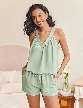 New Summer Women's 2-piece Set Pink V-neck Vest Elastic Pocket White Stylish Black Shorts Set