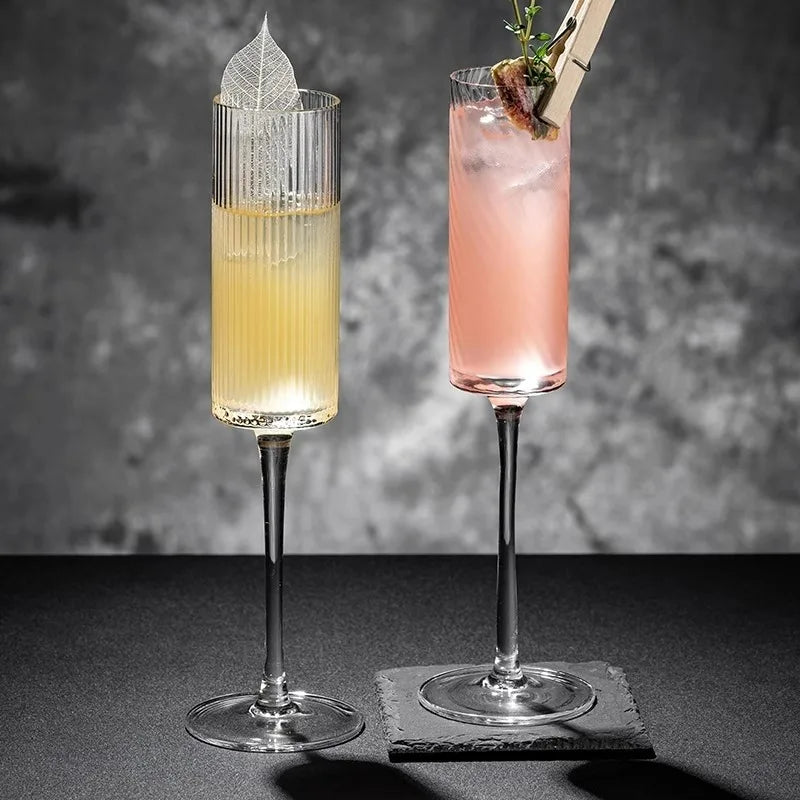 Creative Striped Champagne Glass Cup High-foot Cocktail Glasses Cups Sparkling Glass Wine Glass Cups Party Bar Accessories