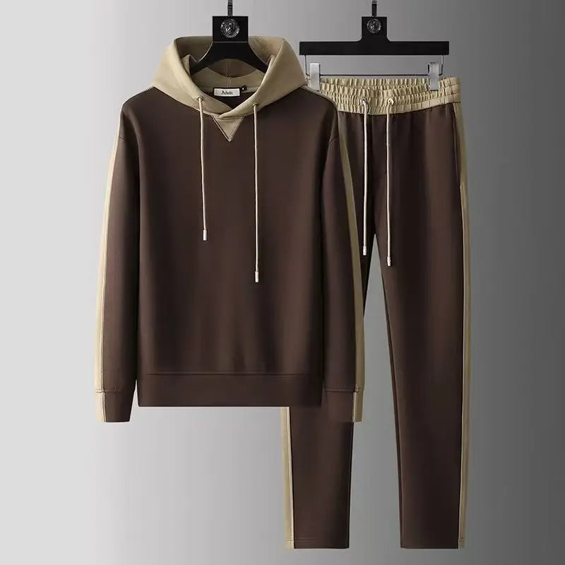 Spring Autumn Men's Light Casual Set Hooded Solid color Simple Luxury Fashion Trend Breathable Two-piece Set