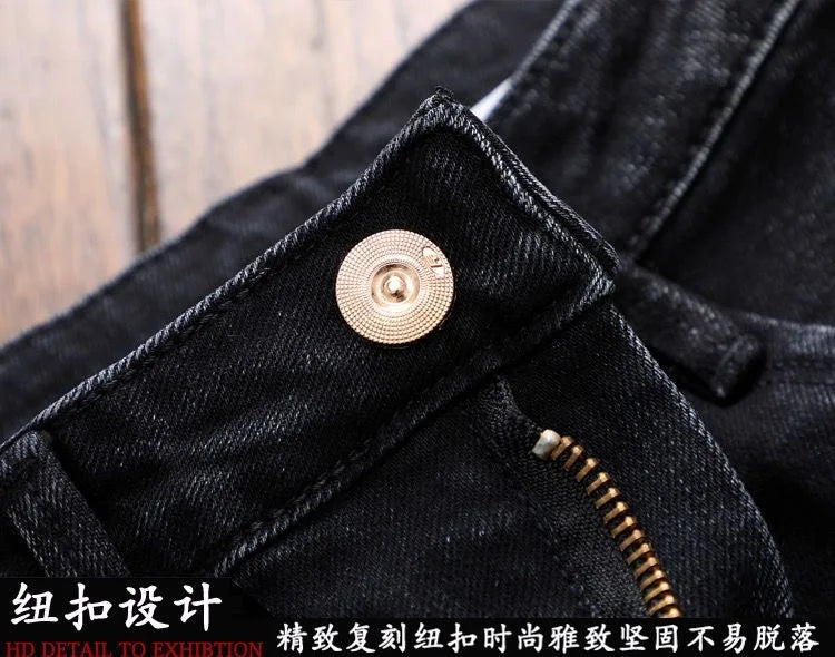 2024 Spring and Autumn New Fashion Trend Retro Ripped Small Foot Pants Men's Casual Slim Breathable Elastic High-Quality Jeans