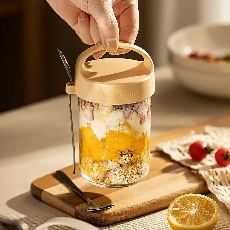 Overnight Oatmeal Cup Portable Breakfast Yogurt Storage with Covered Spoon Takeaway Sealed Salad Milk Milkshake Oatmeal Bottle