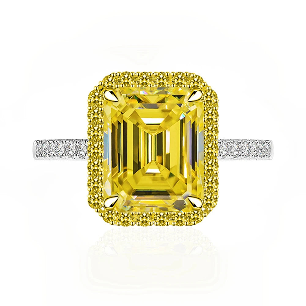 Wong Rain Classic 925 Sterling Silver 5.5CT Emerald Cut Citrine Pink Sapphire Gemstone Engagement Jewelry Wedding Women Ring