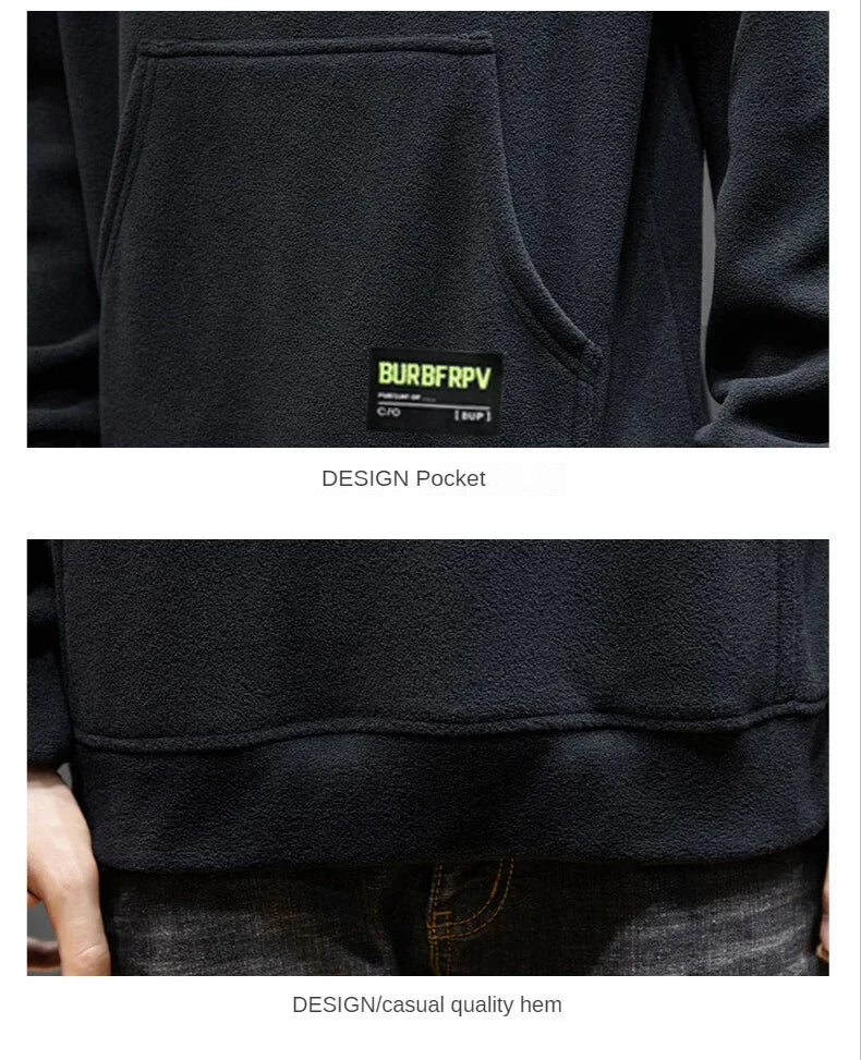 2026 Men's Thick Polar Fleece Sweatshirt Paired Couple Y2k Streetwear Autumn Winter Hood Sports Black Windproof Oversized Hoodie