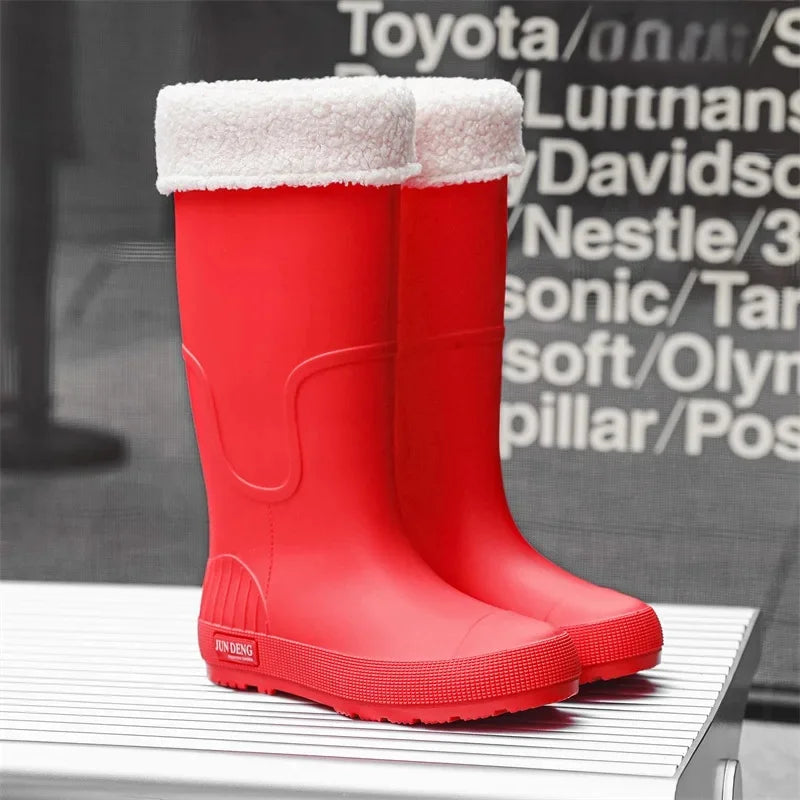 Women's High-Top Rain Boots Spring Autumn Waterproof Slip-Resistant Long Tube Shoes for Outdoor Work PVC Material Knee-High
