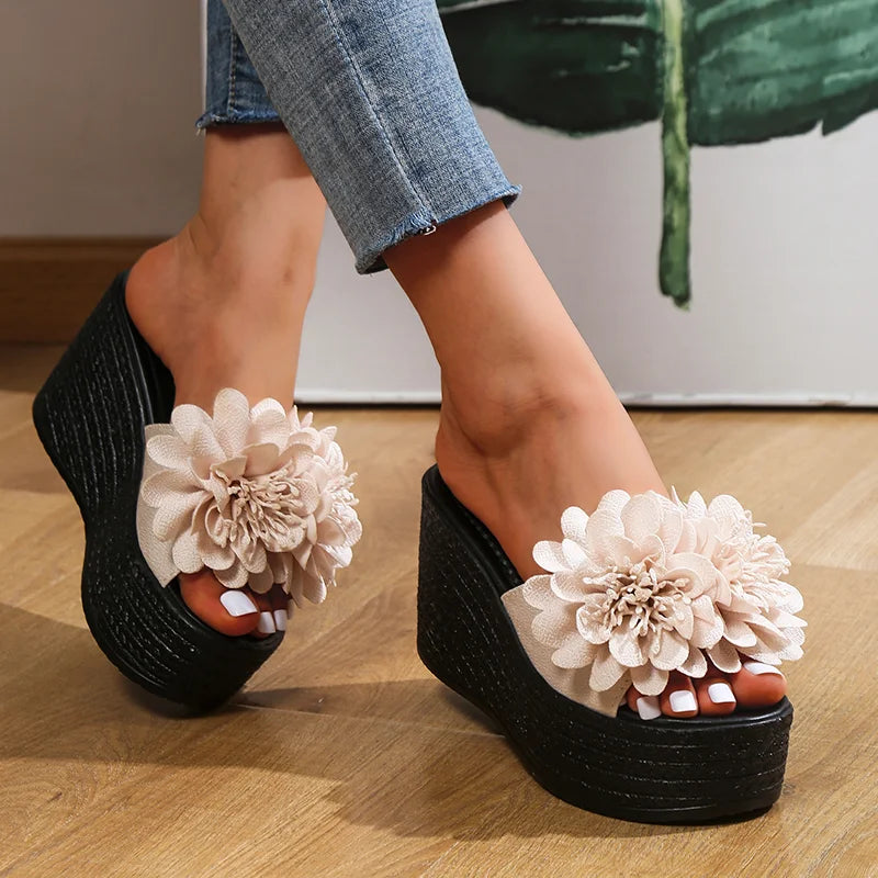 2025 Wedges Sandals Women Slippers Summer Beach Platform Shoes Flower Slippers Women High Heel Slippers Women Fashion