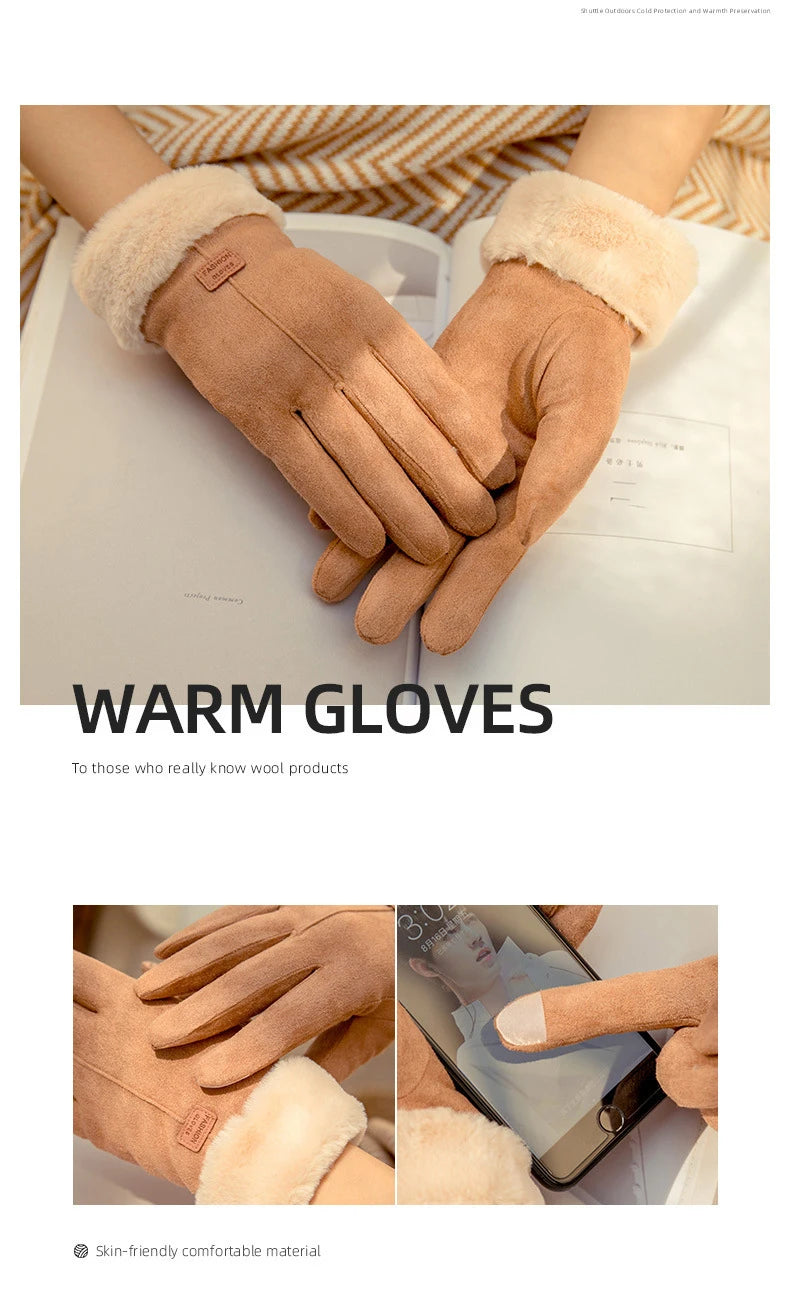 New Fashion Gloves Autumn Winter Cute Furry Warm Mitts Full Finger Mittens Women Outdoor Sport Female Gloves Screen