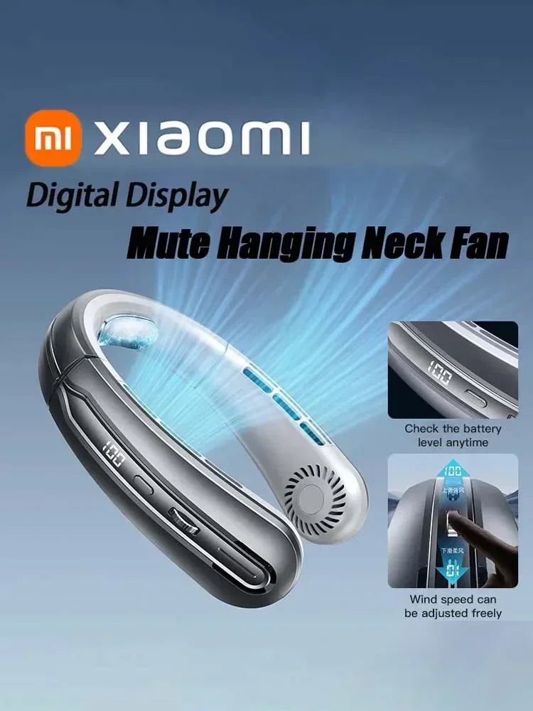 Xiaomi 8000mAh Electric Hanging Neck Fan Portable Bladeless Mini Rechargeable Mute LED Digital Display Air Cooler For Outdoor