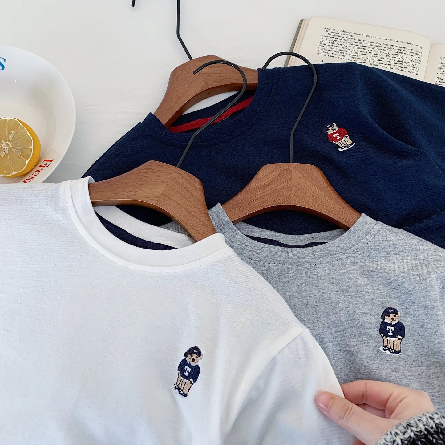 Children's T-shirt Spring Boys and Girls Striped Bear Base Shirt Baby Versatile Long Sleeve T Trendy