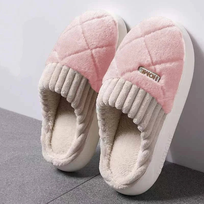 Home Couple Slippers Autumn Winter Warm Anti-slip Indoor Plush Soft Shoes Comfortable Cotton Thicken Sleeping Slippers Woman Men