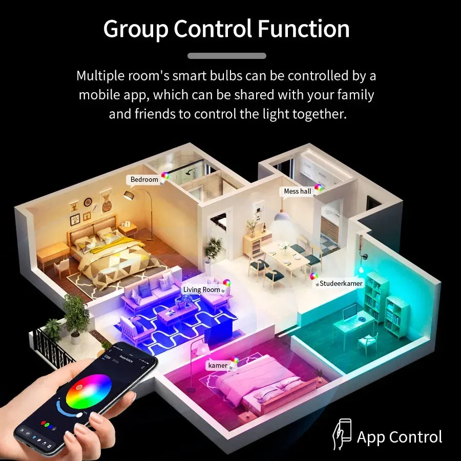 E27 Smart Bulb Tuya Bluetooth Smart Light Bulbs LED Lamp RGB 9W 15W 220V Smart Life APP Control LED Bulb Smart Home Automation