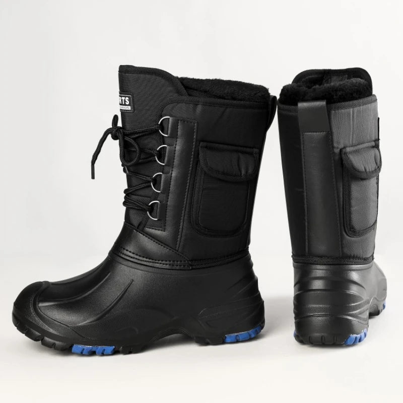 2024 autumn and winter warm men's fashionable snow boots for fishing and skiing, waterproof, simple and casual mid top shoes for