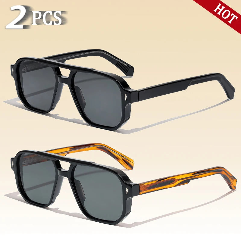 CATERSIDE Retro Punk Sunglasses Men Vintage Flat Top Double Bridges High Quality Sun Glasses Women Travel Party Festival Eyewear