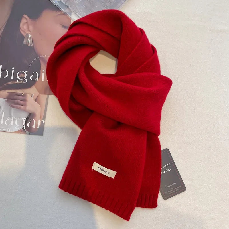 High Quality 100% Wool Scarf Men Women Winter Autumn Solid Color Couple Muffler Simple Warm Versatile Knitted Scarf Male Female