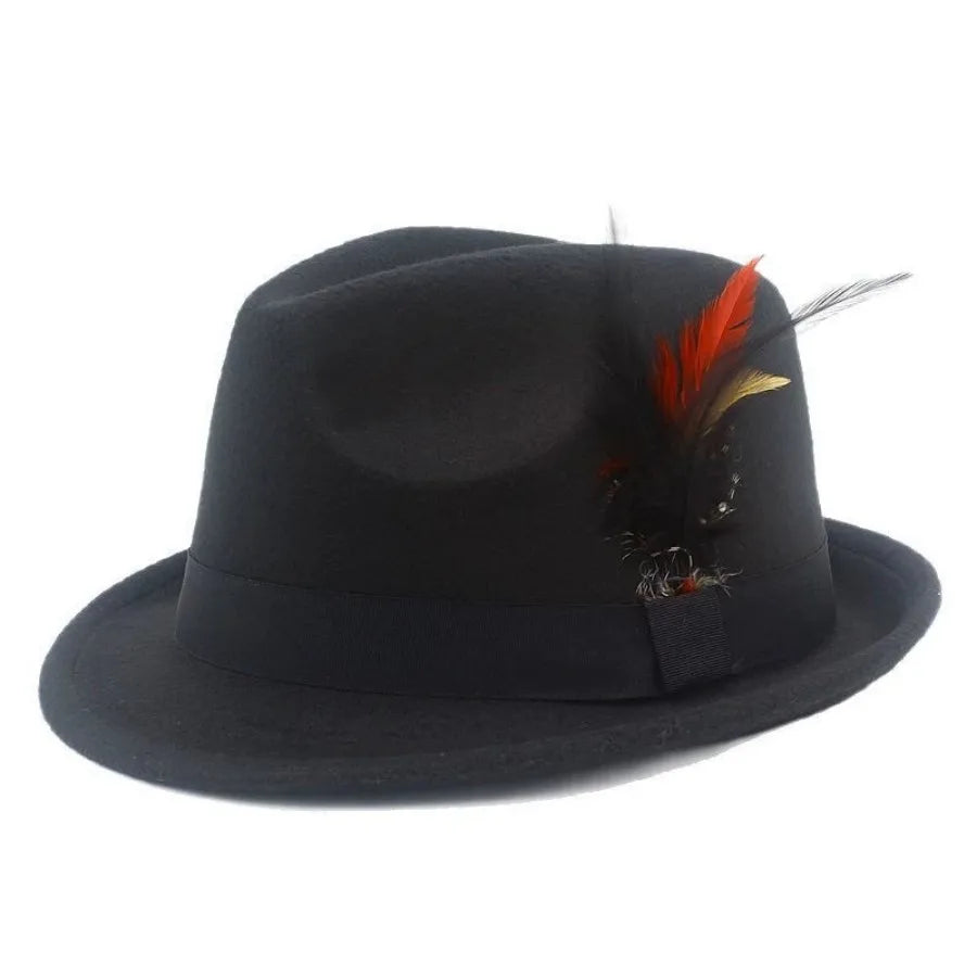 European and American Style Woolen   Women's Autumn and Winter Fashion Feather Show Hats Men's Jazz Hats