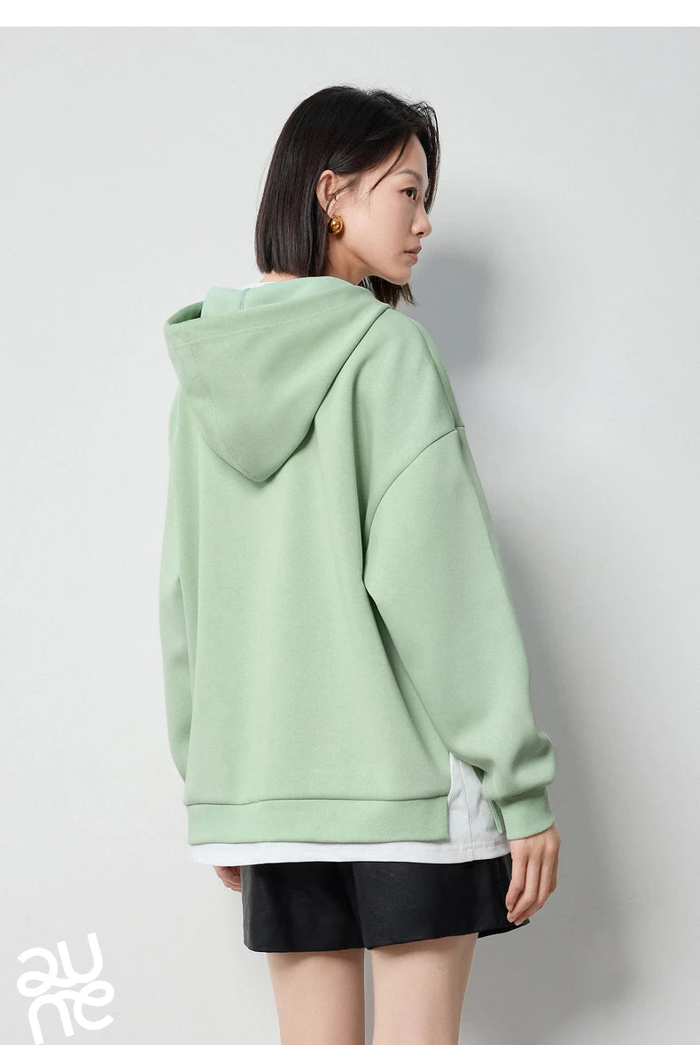 TOYOUTH Women Hoodies Sweatshirt 2024 Autumn New Heart Patter Embroidery Fake Two Piece Hooded Pullover Tops