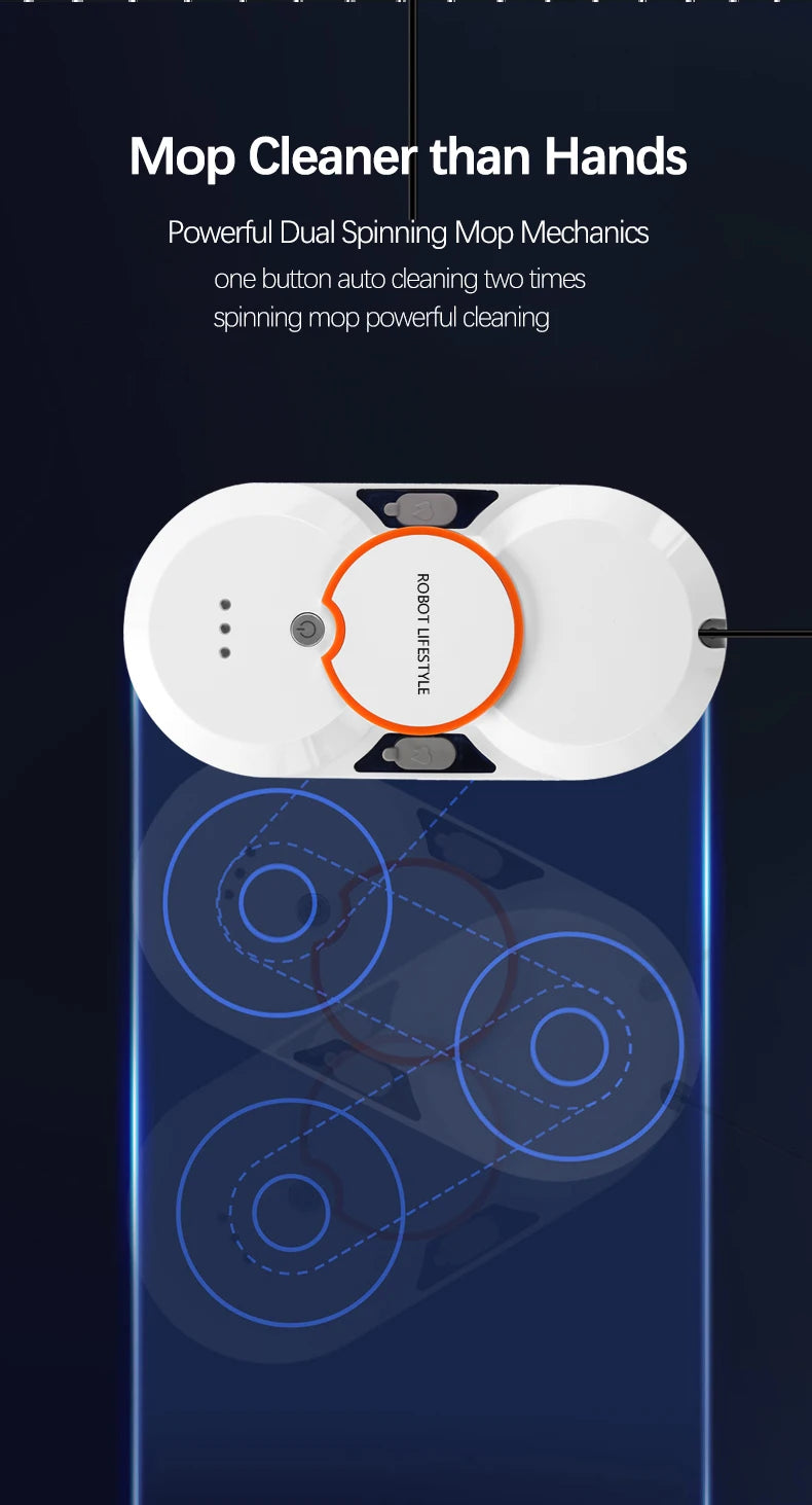 Robotic Window Cleaner Washing Windows Robot with Spray ,Two Water Tank,Spin Mop,5600Pa,Remote control, Home Robot Washer Glass