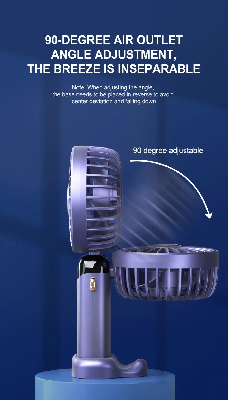 3000mAh Handheld Mini Fan Foldable Portable Neck Hanging Fans 5 Speed USB Rechargeable Fan with Phone Stand and Display Screen