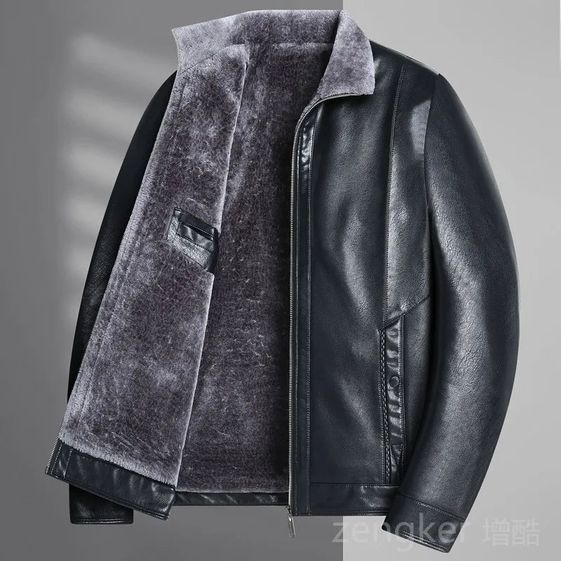 Large size men's PU leather jacket male tide winter extra large men loose man leather jacket fleece 7XL 6XL waterproof jacket