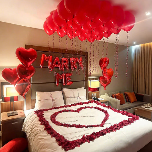 Marry me Red Balloon Set Simulation Rose Petals Heart shaped Balloon Valentine's Day Confession Proposal Decoration