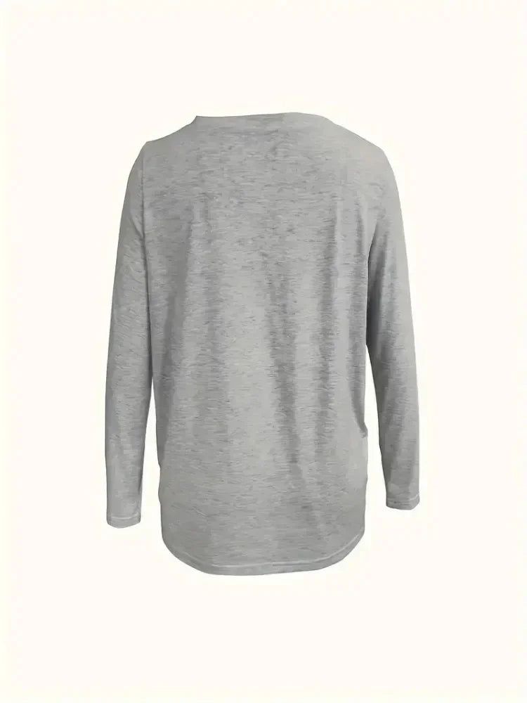 Plus Size  Women's Solid Color  Fashion V-neck Long Sleeved T-shirt Ladies Casual Simple T-shirt
