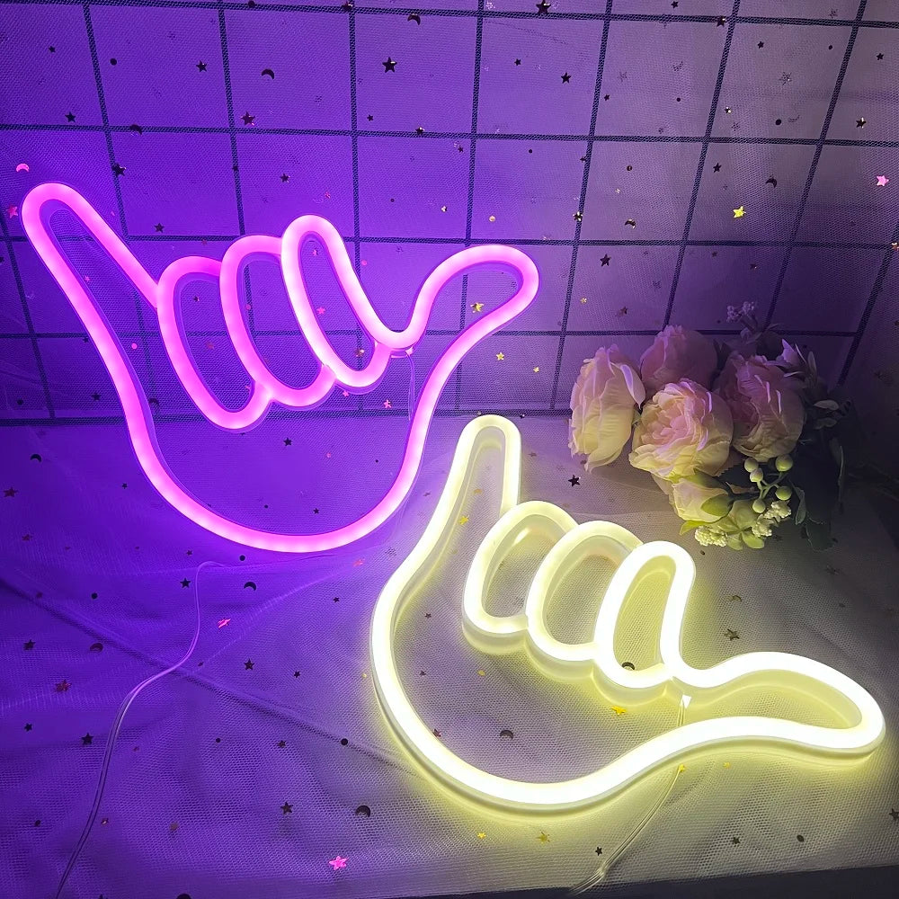 Peace Hand LED Neon Sign Win Victory Gesture Finger Night Lamp OK Neon Lights Bedroom Living Room Wall Home Office Decor