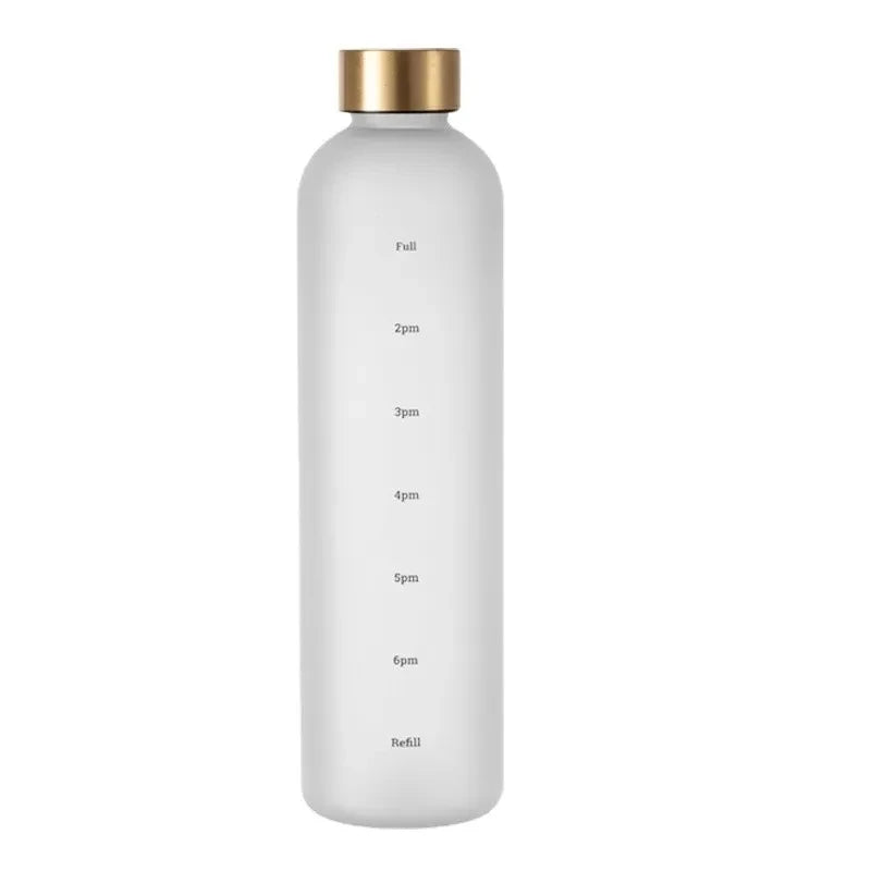 1L Water Bottle with Time Marker 32 OZ Fitness Sports Outdoor Travel Portable Leakproof Drinkware BPA Free Frosted Drink Bottles