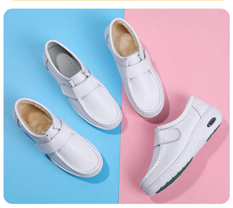 autumn and winter new fashion casual adult women's shoes Nurse shoes white flat leather fashion white  women shoes