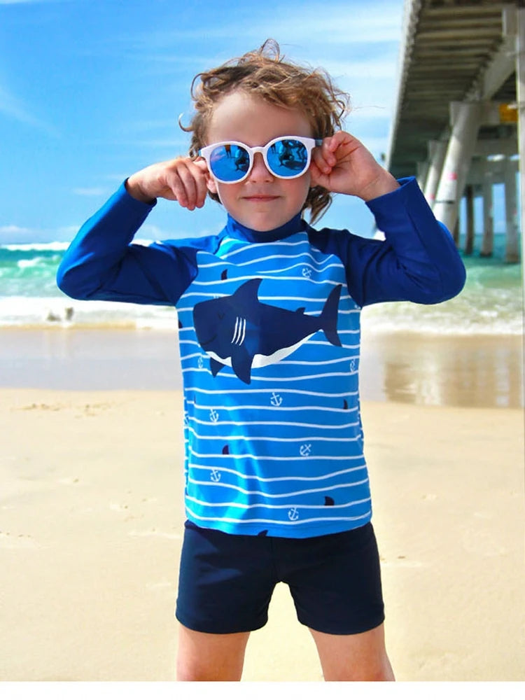 Big Boys  Swimwear Fashion Swimming Bathing Surfing  Swimsuit Set Tops+Pants NoCap 2Pcs Children Training Suit