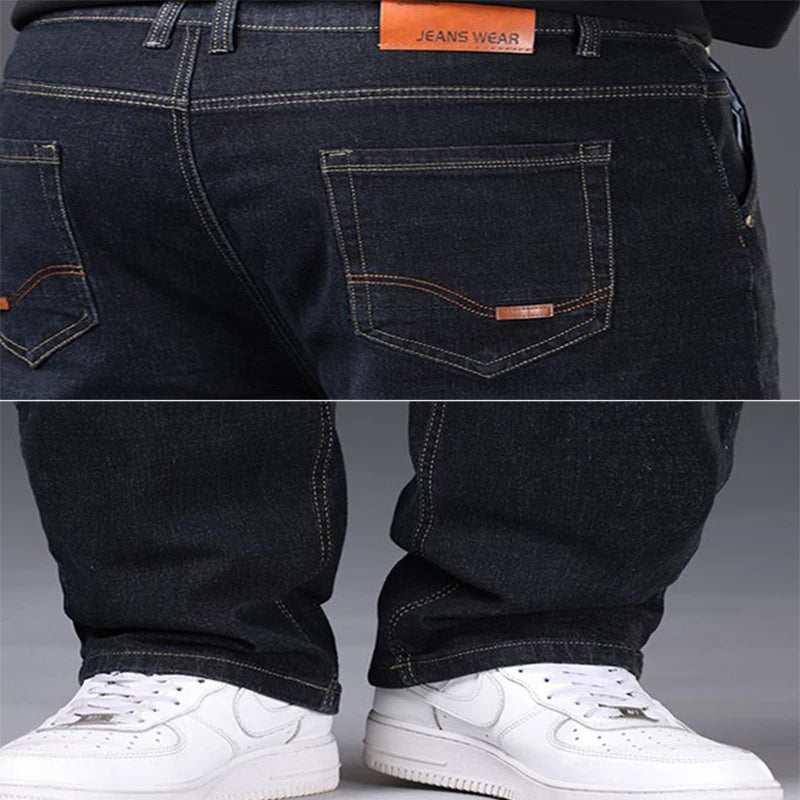 Men Fashion Plus Size 38 40 Black Jeans Male Business Daily Casual Loose Denim Pants Minimalist Stretch Straight Leg Trousers