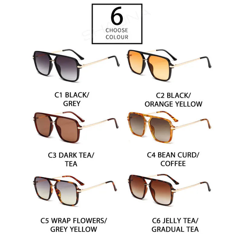 SHAUNA Fashion Double Bridges Square Sunglasses Women Men Retro Gradient Sun Glasses Shades UV400