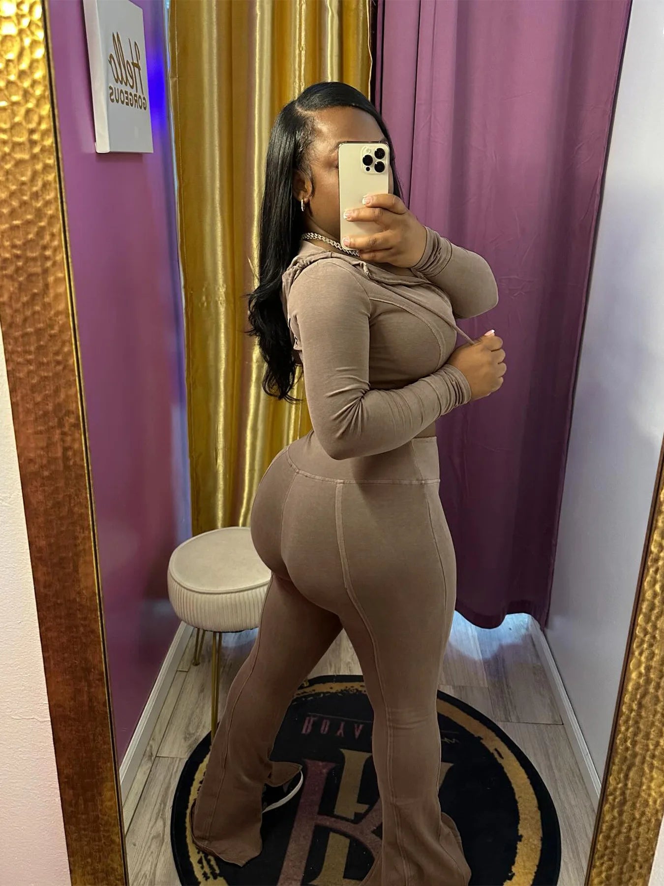 CM.YAYA Fashion Women's Set Long Sleeve Hooded Jacket and Slit Hem Flare Pants 2024 Fitness Two 2 Piece Set Outfits Tracksuit