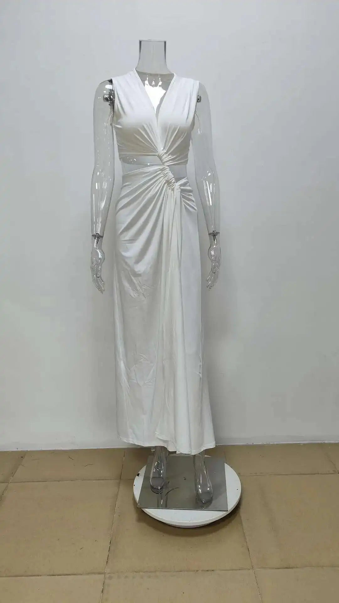 DEAT Spring New Arrival Fashion Hollow Out Sleeveless Dresses For Women Trendy Split V-neck Irregular Dress Female 11A03623