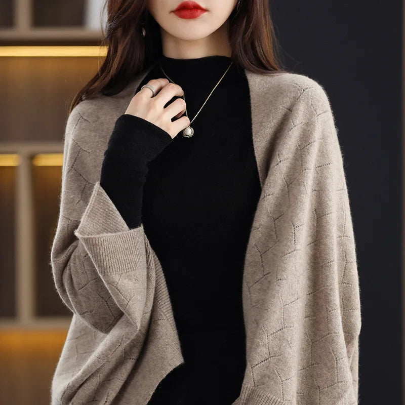 Wool Knitted Shawl Scarf Dual-purpose Autumn and Winter New Solid Color Loose Versatile Exterior Cloak Cardigan