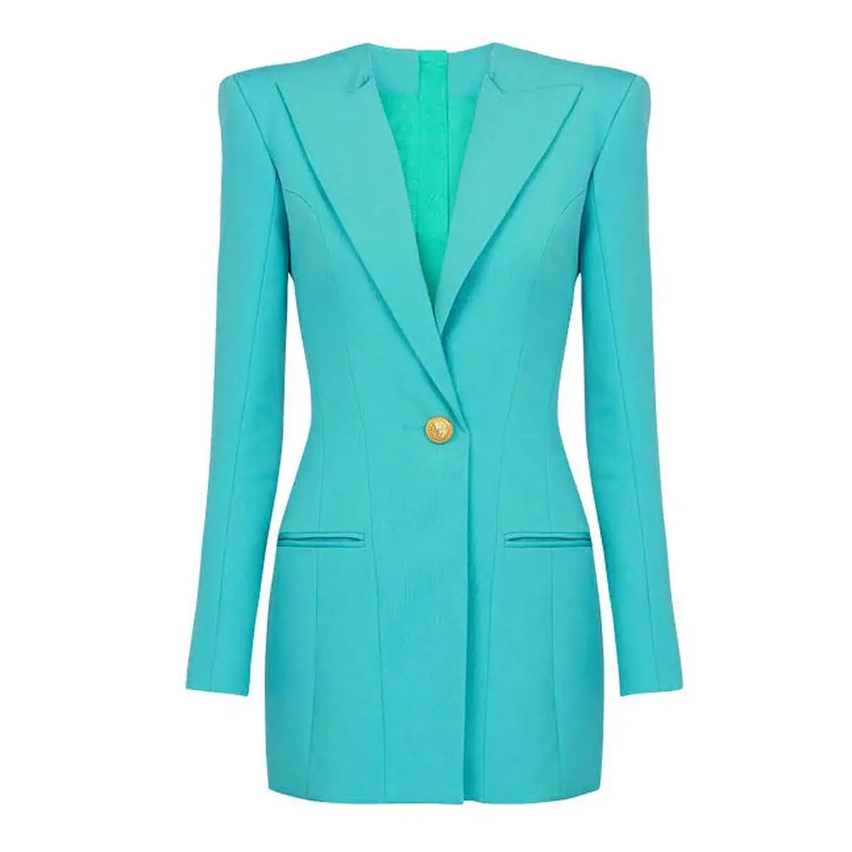 LGRQ 2026 Spring Fashion Women Clothes Notched Collar Full Sleeves Metal Single Button Slim High Waist Blazer Office Lady
