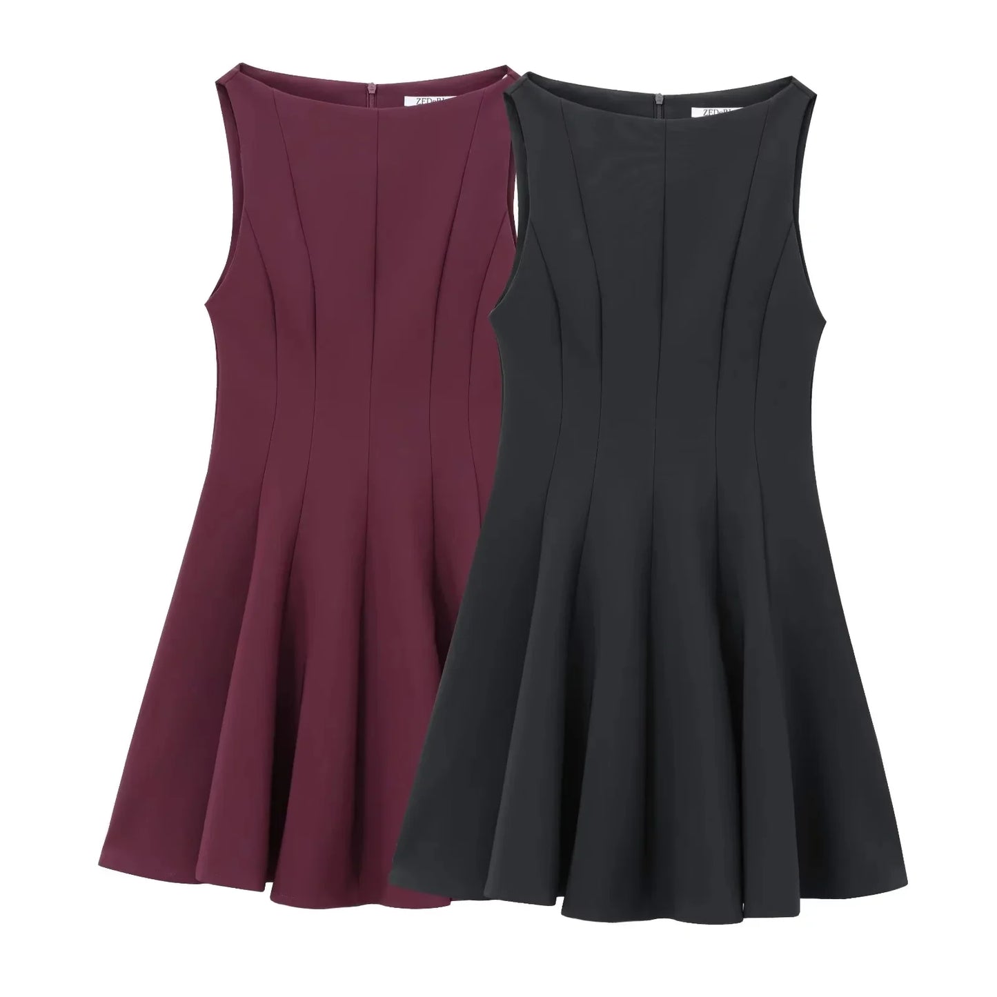 KONDALA Vintage Casual Chic  Women Dress Solid Sleeveless O-Neck Zipper Mini Dress New Fashion 2025 Spring Summer Female Dress