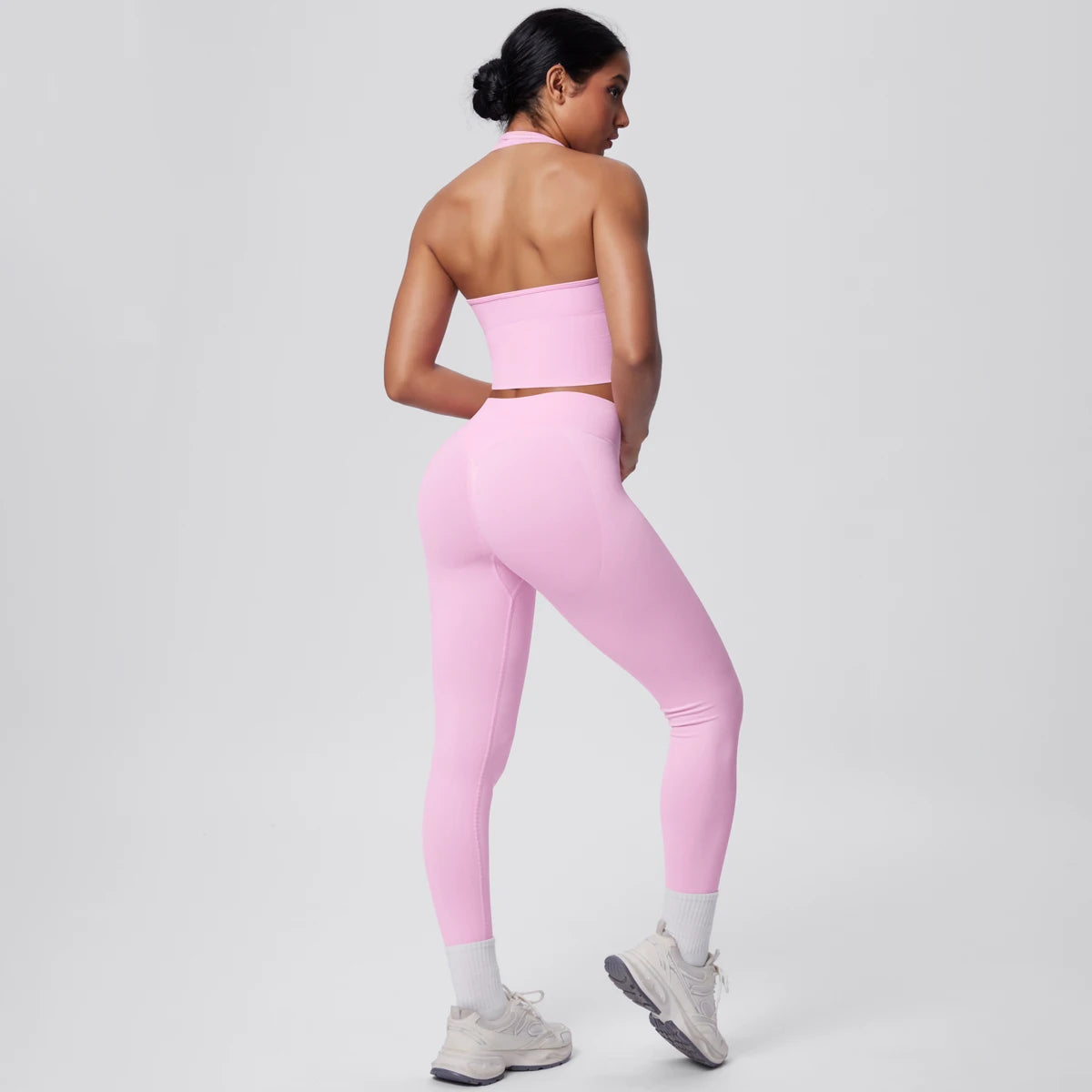 Solid Color Backless Breathable 2pieces Set for Woman High Strength Training Yoga Set Hanging Neck Bra Gym Push Up Fitness Pants