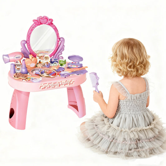 Children's Play house Toy Girl Simulated Dressing Table, DIY table and stickers, Girl pretending makeup toy gift for kid