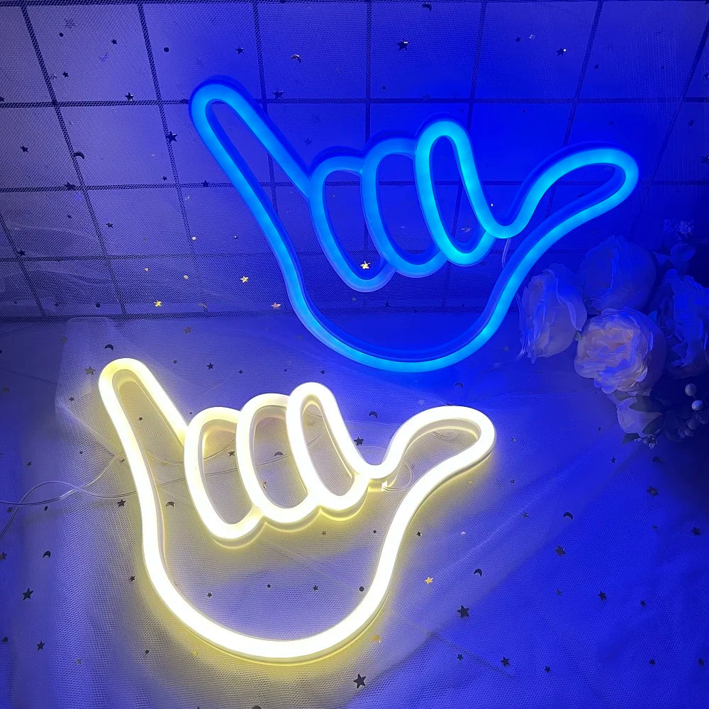 Peace Hand LED Neon Sign Win Victory Gesture Finger Night Lamp OK Neon Lights Bedroom Living Room Wall Home Office Decor