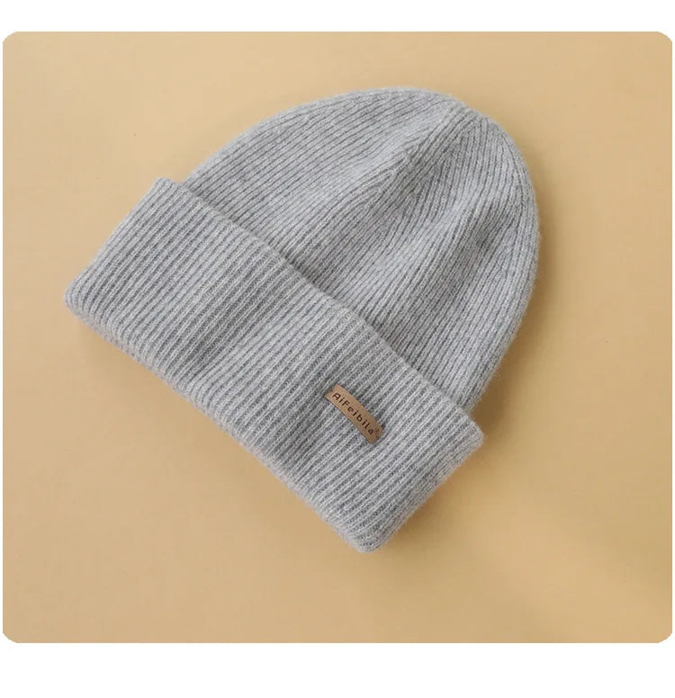 100% Merino Wool Double-Sided Beanie for Men Women Thick Soft Warm Winter Skull Caps Solid Color Knitted Beanies Hat