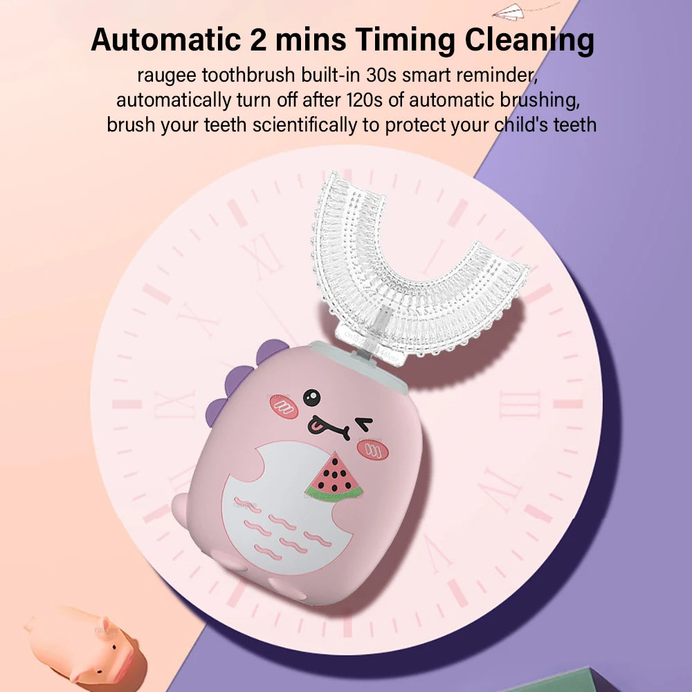 Children'S Electric Toothbrush 360° Sonic Electric Toothbrush Rechargeable Smart Toothbrush Blue Light IPX7 Toothbrush U-Shaped