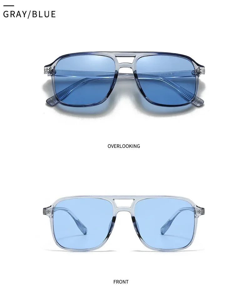 SO&EI Fashion Double Bridges Square Rivets Women Sunglasses Retro Men Gradient Shades UV400 Sun Glasses