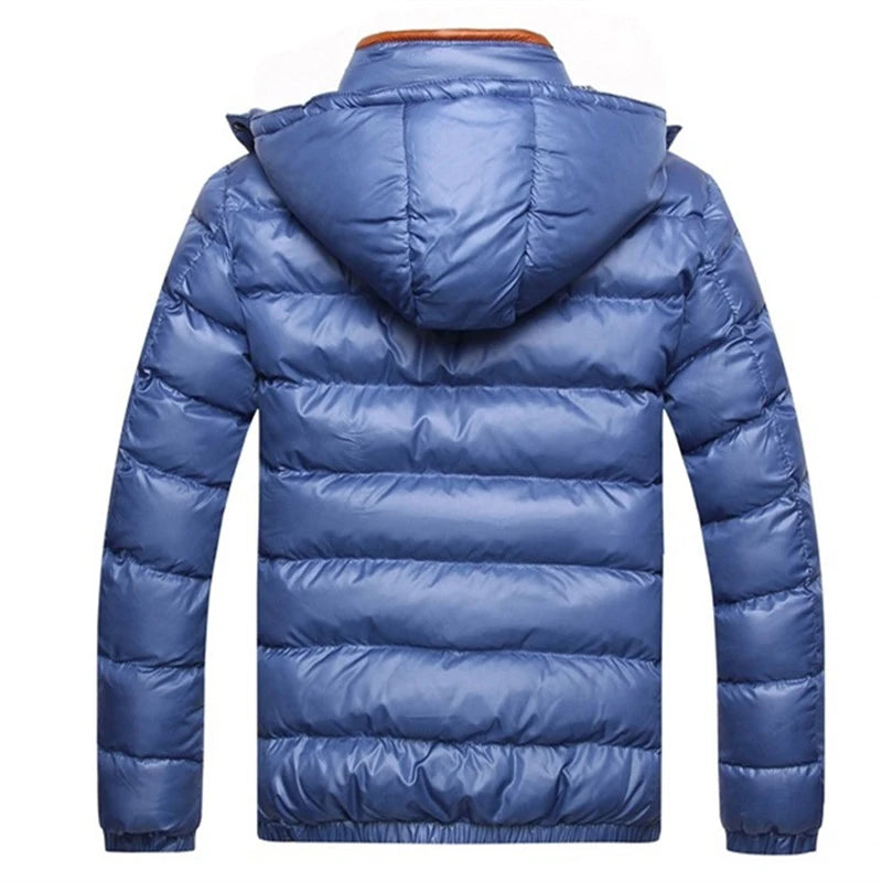 Winter Men's Hooded Parkas Thick Warm Casual Outwear Male Patchwork Fashion Padded Jackets Hat Detachable Slim Parkas Coats Man