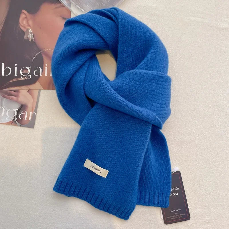 High Quality 100% Wool Scarf Men Women Winter Autumn Solid Color Couple Muffler Simple Warm Versatile Knitted Scarf Male Female
