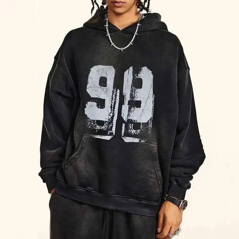PFNW 2025 Spring High Street Vintage Washed Digital Padded Hooded Sweatshirt Men's American Loose Oversized Pullover Top 28W5695